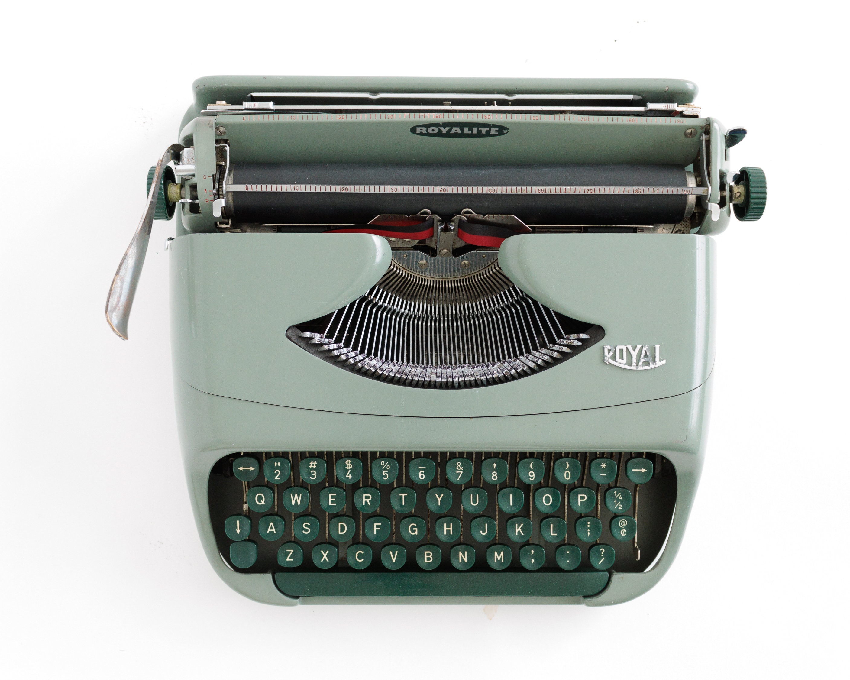 Royal Royalite Green Portable Typewriter W/ Original Case Made