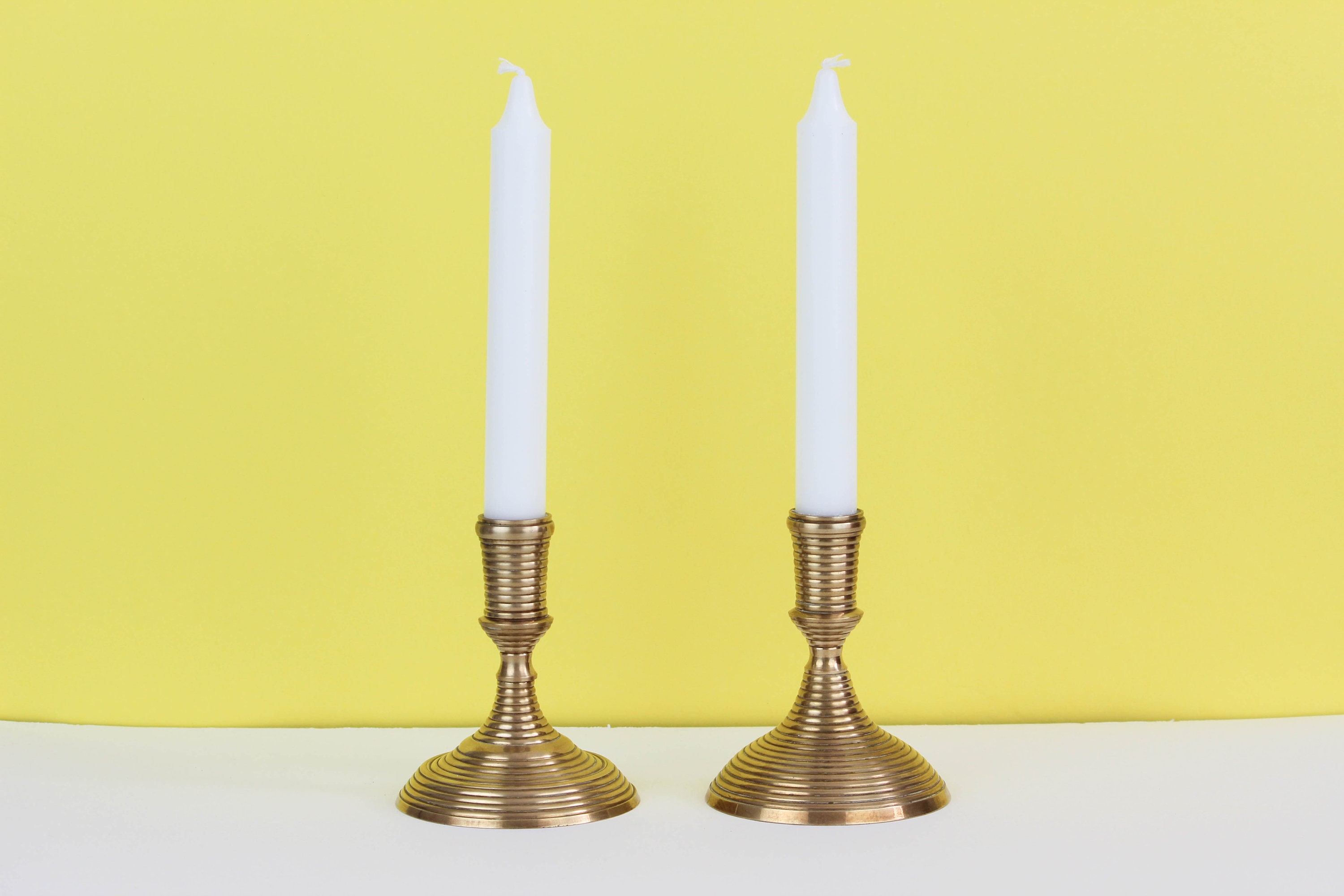 Pair of Vintage Brass Candle Holders for Taper Candles Mismatched