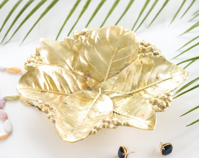 Vintage Virginia Metalcrafters Brass Leaf Bowl | Lemon Leaves Jewelry Dish