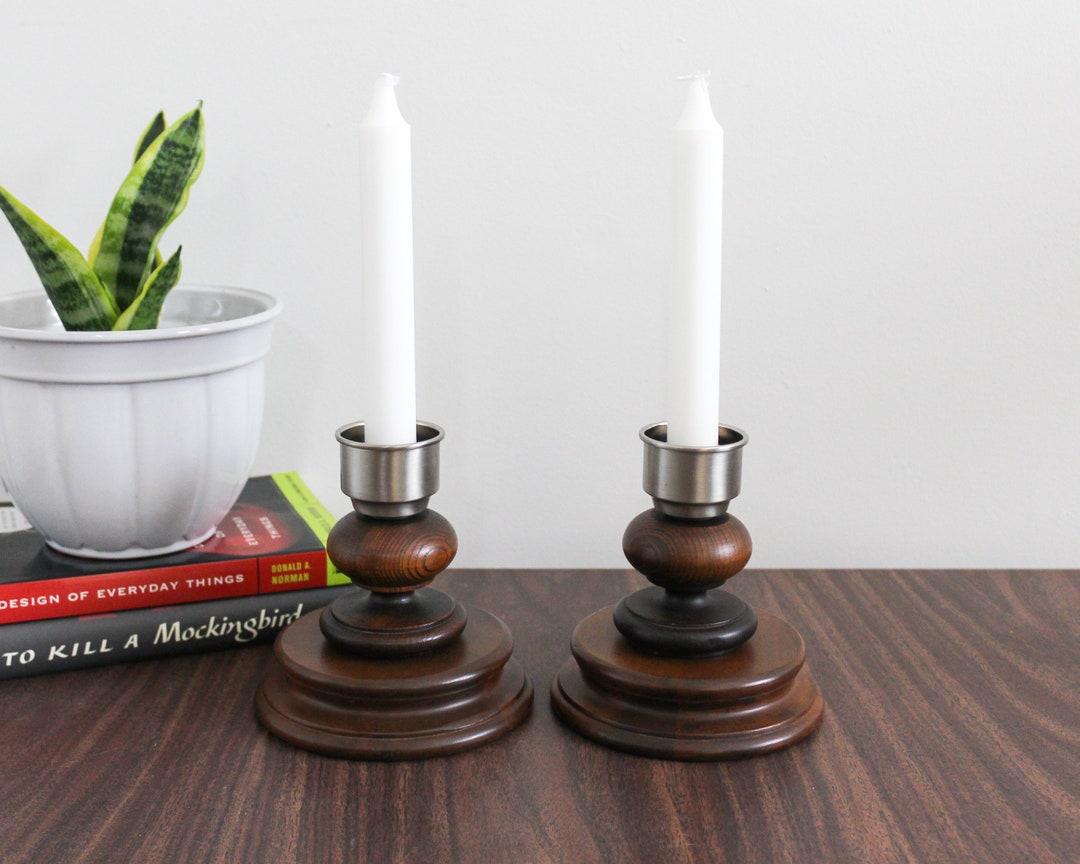 Pair of Vintage Wood Candlestick Holders | Cottagecore Turned Wood ...
