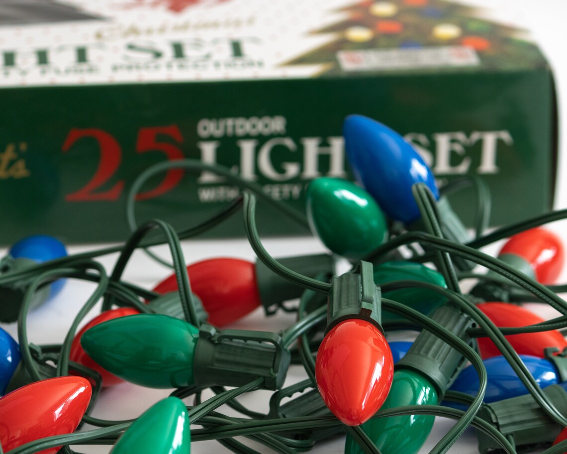 Vintage Outdoor Christmas Light Set String of 25 C9 Bulbs Etsy