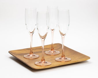 Blush Pink Stemmed Champagne Glasses | 1980s Luminarc France Champagne Flutes | Set of 4