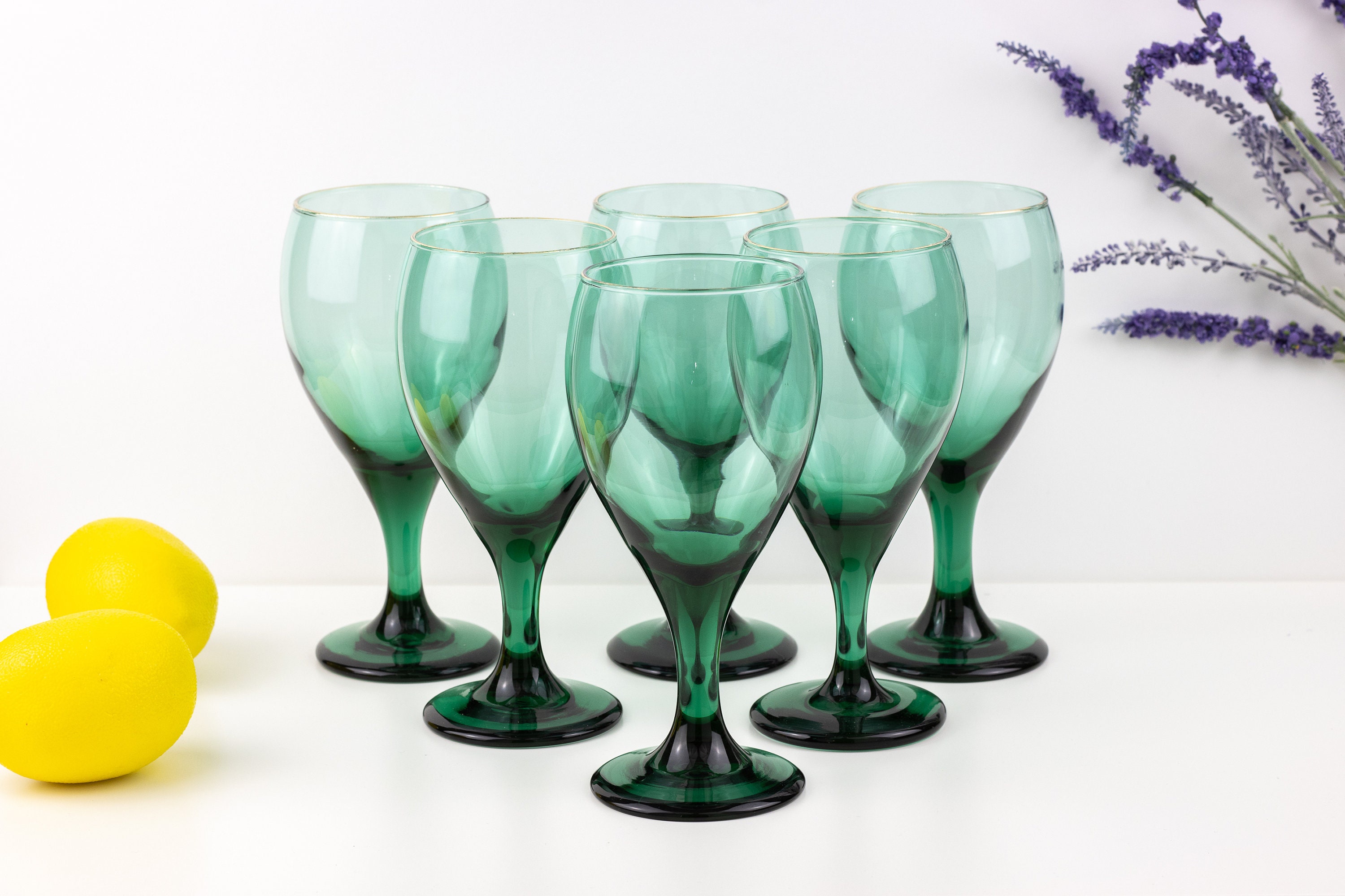 4 Libbey Green Wine Glasses Set of 4 Emerald Green Wine Glasses