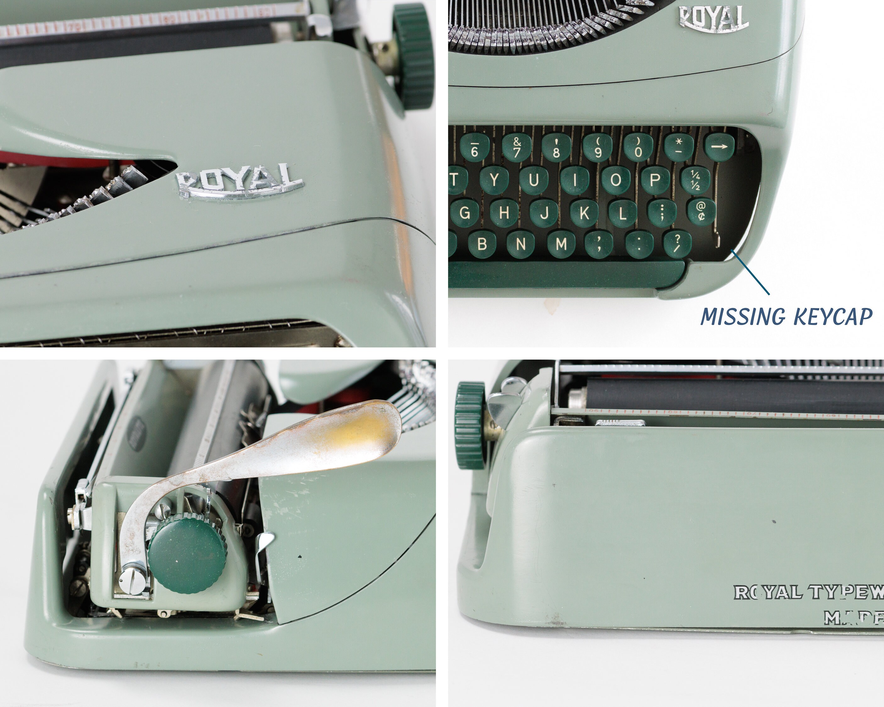 Royal Royalite Green Portable Typewriter W/ Original Case Made