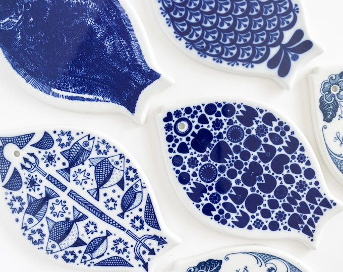 Nordic Blue and White Fish Trivet / Cheese Board | Doubles as Wall Hanging | 1970s Porsgrund of Norway | Sold Individually