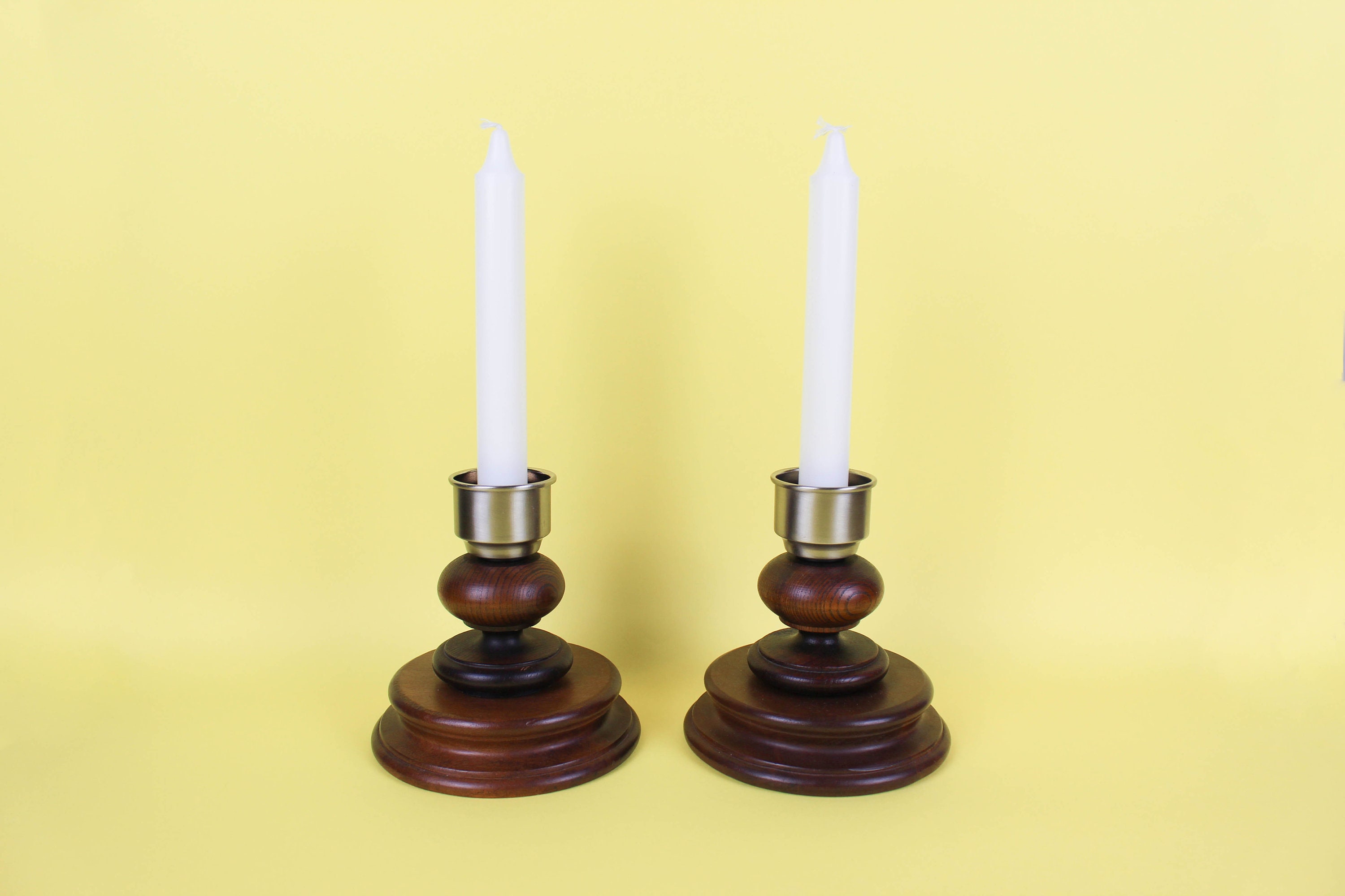 Pair of Vintage Wood Candlestick Holders Cottagecore Turned Etsy