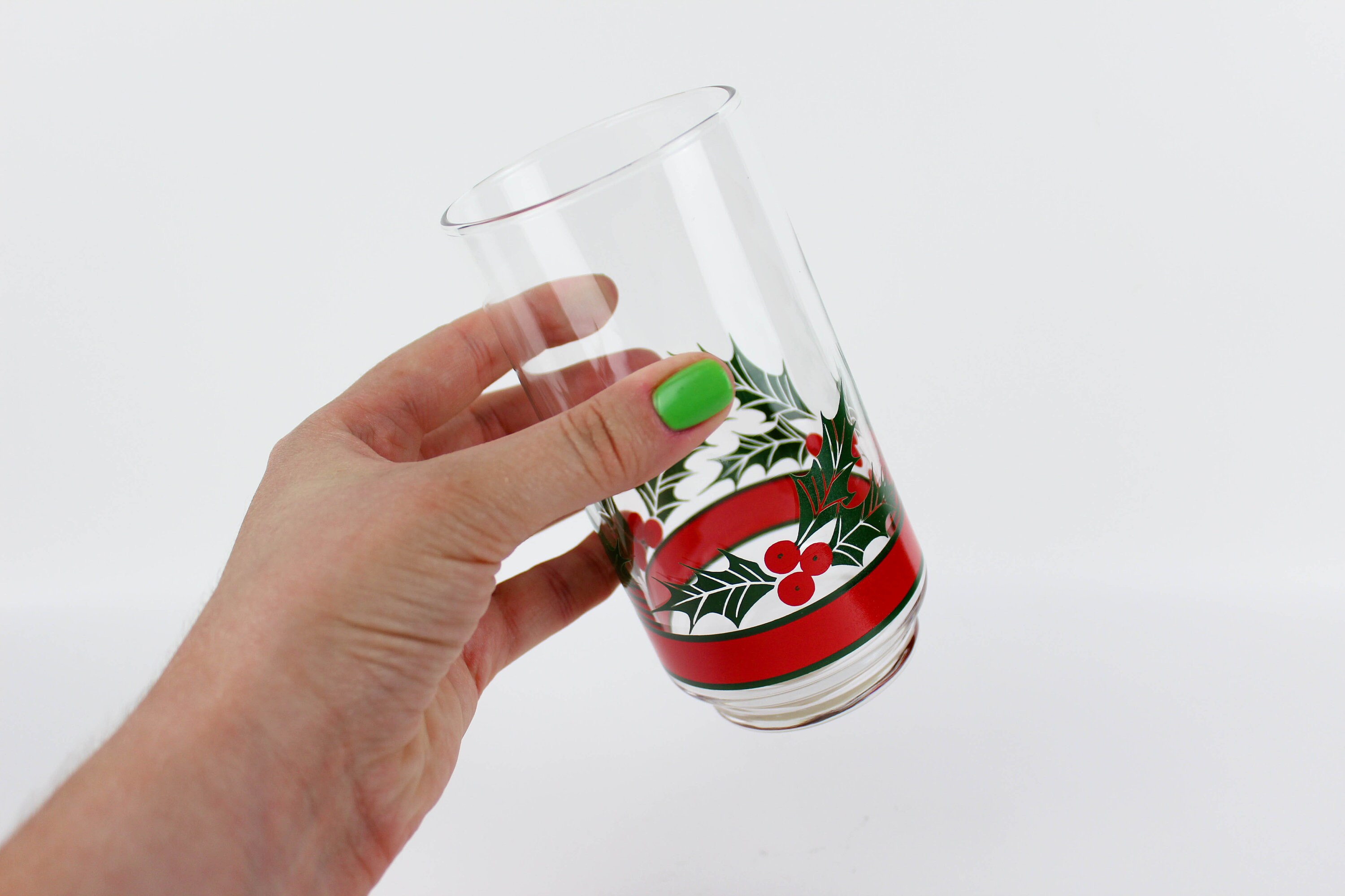 Vintage Christmas Drinking Glasses Set Libbey Holly & Berries 16 fl
