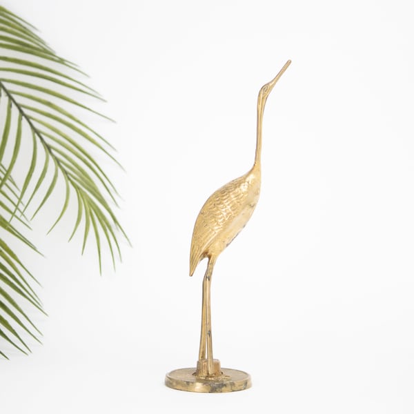 Vintage Brass Crane | Single Standing Crane / Heron Sculpture