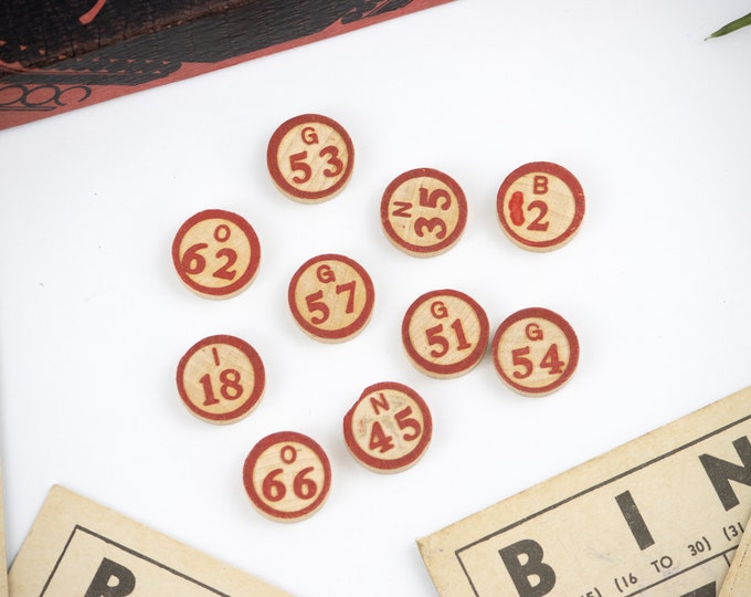 Set of 10 Vintage Bingo Number Markers