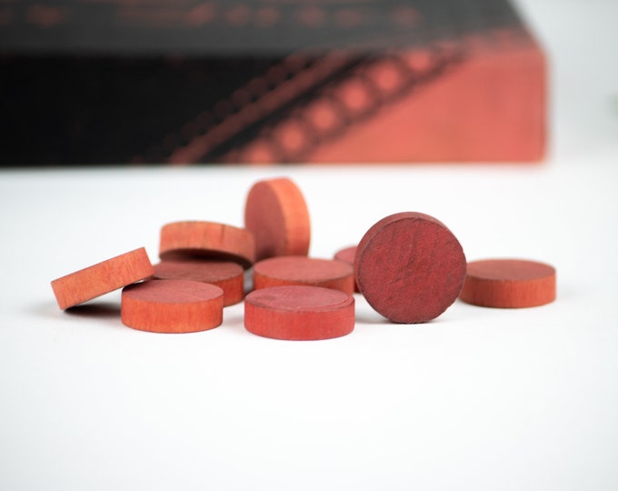 15mm Red Wood Vintage Bingo Markers | 15mm x 5mm Wood Discs | Packs of 10