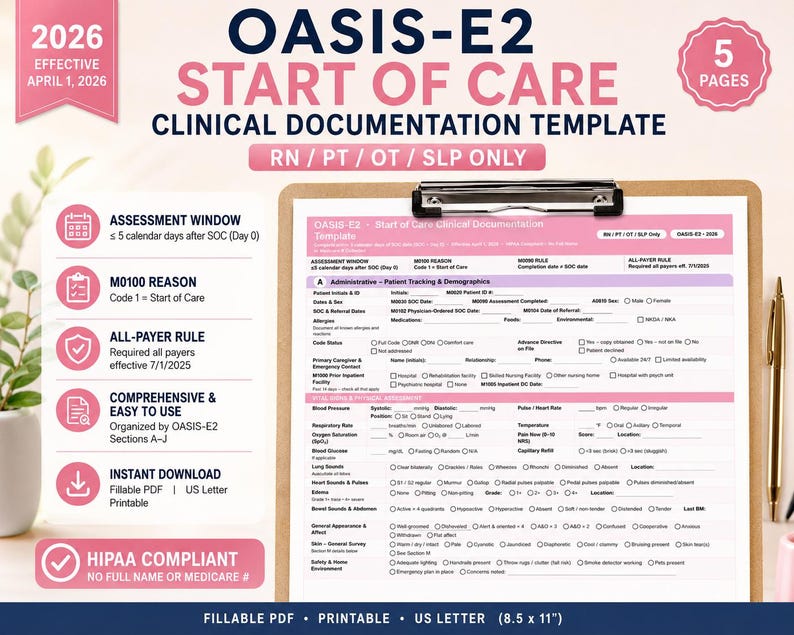 OASIS-E Start of Care Field Documentation Worksheet | Home Health Nurse ...