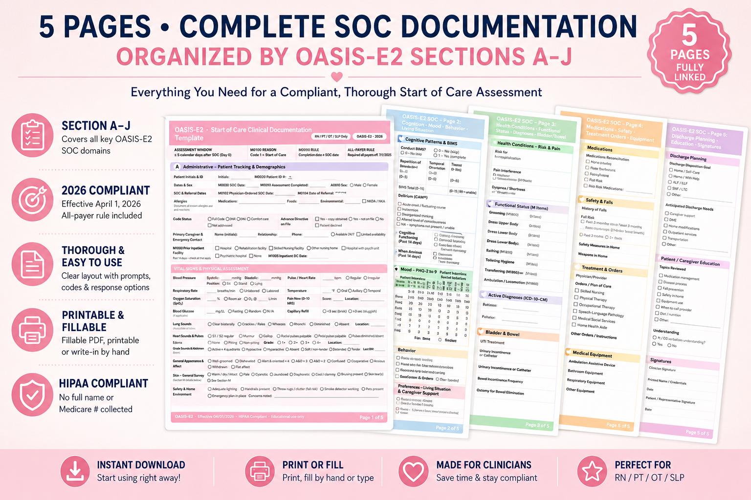 OASIS-E Start of Care Field Documentation Worksheet | Home Health Nurse ...