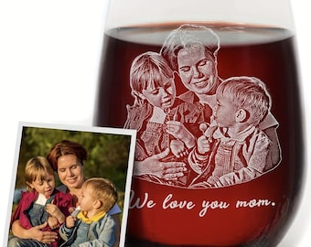 Custom Engraved Photo Stemless Wine Glass | Personalized Father's Day 2026 Gift | Dad Grandpa First-Time Father Husband