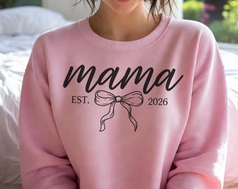 Sudadera Mama EST 2026, regalo para el Día de la Madre, cuello redondo retro con lazo, Gildan 18000