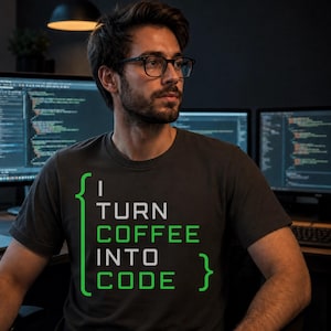 Rolig mjukvaruutvecklare, kodningshumor, programmerare, jag förvandlar kaffe till kod, mjukvaruingenjör, kodningsliv