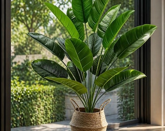 Artificial Traveler’s Palm Tree, Fake Banana Leaf Plant, Luxury Living Room Decor (without Pot)