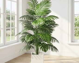 Large Faux Tropical Palm Tree, Realistic Green Leaves, Indoor Floor Decor (No Pot)