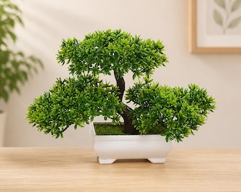Artificial Japanese Bonsai Tree, Realistic Pine Plant, Mini Desk Decor, Zen Garden Arrangement