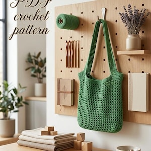 Easy Crochet Grid Market Bag Pattern | Beginner Printable PDF File | Mesh Shopping Tote Guide