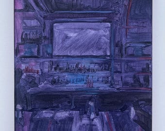 Bar - Peinture à l'huile de 20 x 25 cm (8 po. x 10 po.)