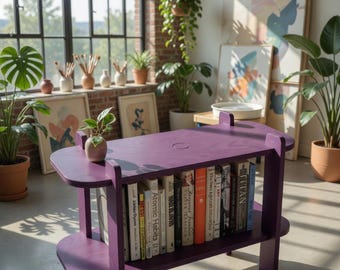 Modern Plywood Bookshelf Table, Minimalist Side Storage Shelf