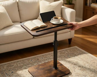 Swivel TV Tray Side Table for Couch - Adjustable Rotating C Table Laptop Desk