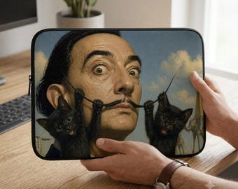 Laptop Case Decorated with Black Cats Illustrated by Salvador Dali