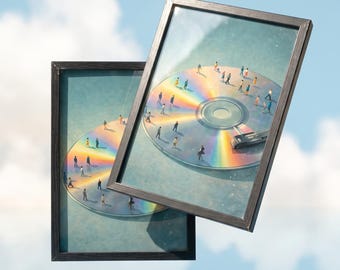 Surreal CD Planet Art Print, Rainbow Music Concept Poster (Digital Download)