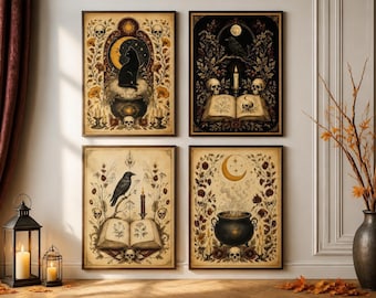 Mystical Touch for Halloween Decor:Gothic Vintage 4-Piece Digital Poster Set