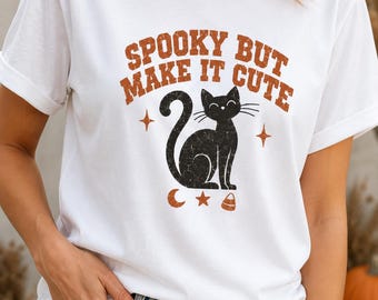 Cute Vintage Black Cat T-shirt - Spooky But Make It Cute Halloween Vibe