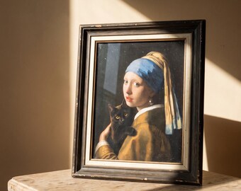 Vintage Black Cat Portrait Printable, Classic Old Painting Style Animal Art (Digital Download)