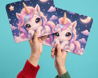 Pastel Unicorn Mouse Pad, Kawaii Fantasy Desk Mat, Kids Desk Decor