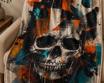 Skull Sherpa Throw Blanket, Gothic Grunge Art, Edgy Home Decor