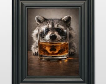 Funny Raccoon Whiskey Print, Playful Animal Wall Art (Digital Download)