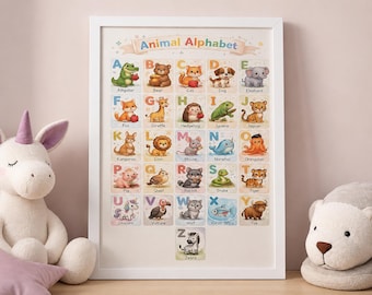 Animal Alphabet Poster, Kids ABC Learning Print, Toddler Nursery Wall Art (Digital Download)