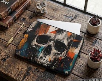 Abstract Skull Laptop Sleeve, Gothic MacBook Case, Grunge Street Art Tech Cover