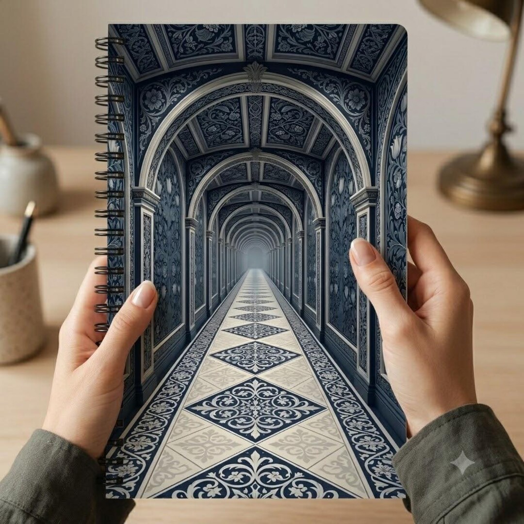 Blue Baroque Hallway Spiral Notebook, Luxury Victorian Journal for ...