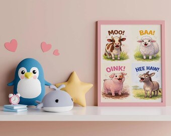 Farm Animal Sounds Poster, Kids Learning Wall Art, Toddler Education (Digital Download)