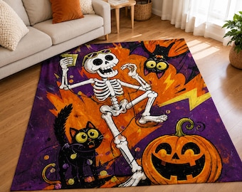 Fun Halloween Blanket: Skeletons, Black Cats, and Pumpkin Design
