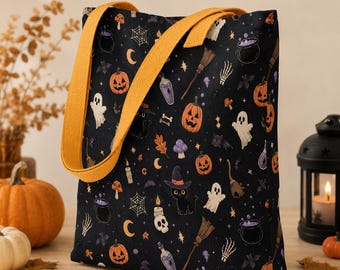 Halloween Tote Bag with Fun Scary Icons