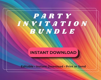 Paquete de invitaciones para fiestas temáticas de arcoíris / Siluetas de bailarinas coloridas (Descarga instantánea)