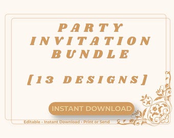 Paquete de invitaciones de fiesta editables / 13 diseños divertidos y coloridos (descarga digital)