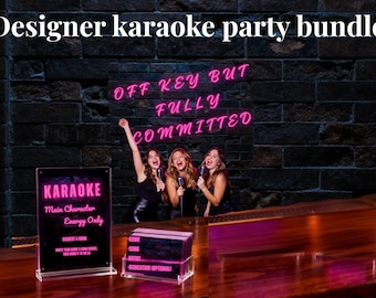 Paquete de decoración para fiestas de karaoke con temática neón / Tarjetas para solicitar canciones, letreros imprimibles (descarga digital)