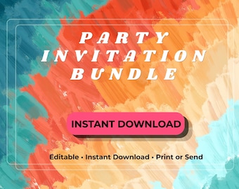 Paquete de invitaciones para fiestas de pintura / Invitación para fiestas de arte en acuarela (descarga instantánea)