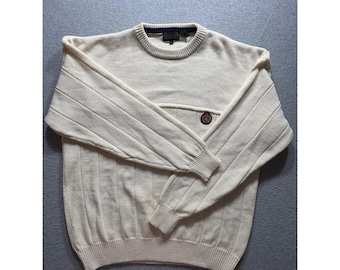 Vintage Pullover Graphix Herren XL Creme Gerippter Rundhals Crest Patch Pullover