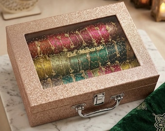 Kashmiri Ghungroo Glass Bangles Set, Multicolor Traditional Indian Jewelry (Vanity Box)