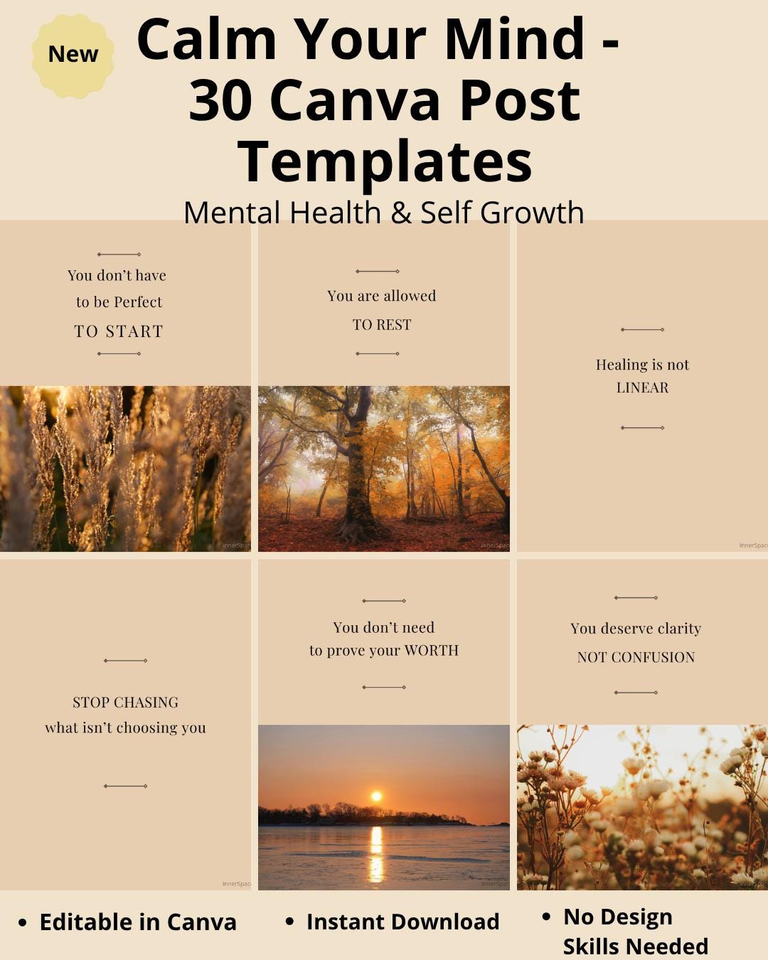 30 Canva Instagram Post Templates | Mental Health, Self Care (digital ...