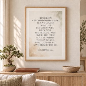 Personalized Bible Verse Wall Art, Galatians 2:20 Christian Poster, Custom Scripture Print, Neutral Faith Decor, Religious Gift