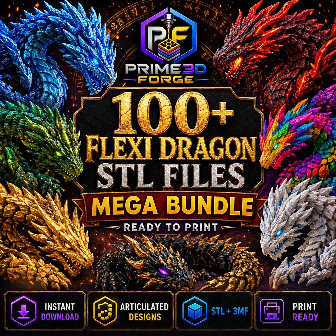 Buy 100+ Articulated Flexi Dragon STL Files | 3D Print Dragon Bundle ...