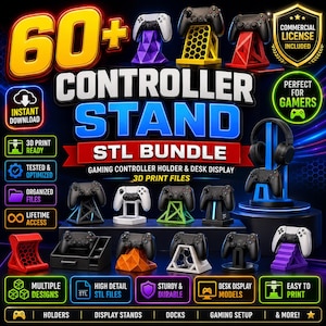 60+ Controller Stand STL Bundle | Gaming Controller Holder & Desk Display 3D Print Files